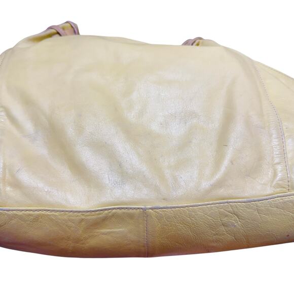Kenneth Cole Leather Pale Yellow Shoulder Hobo Tote Bag with Flaws Snap Closure - Picture 10 of 11